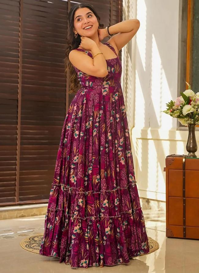 Rayon Pink Casual Wear Printed Readymade Gown